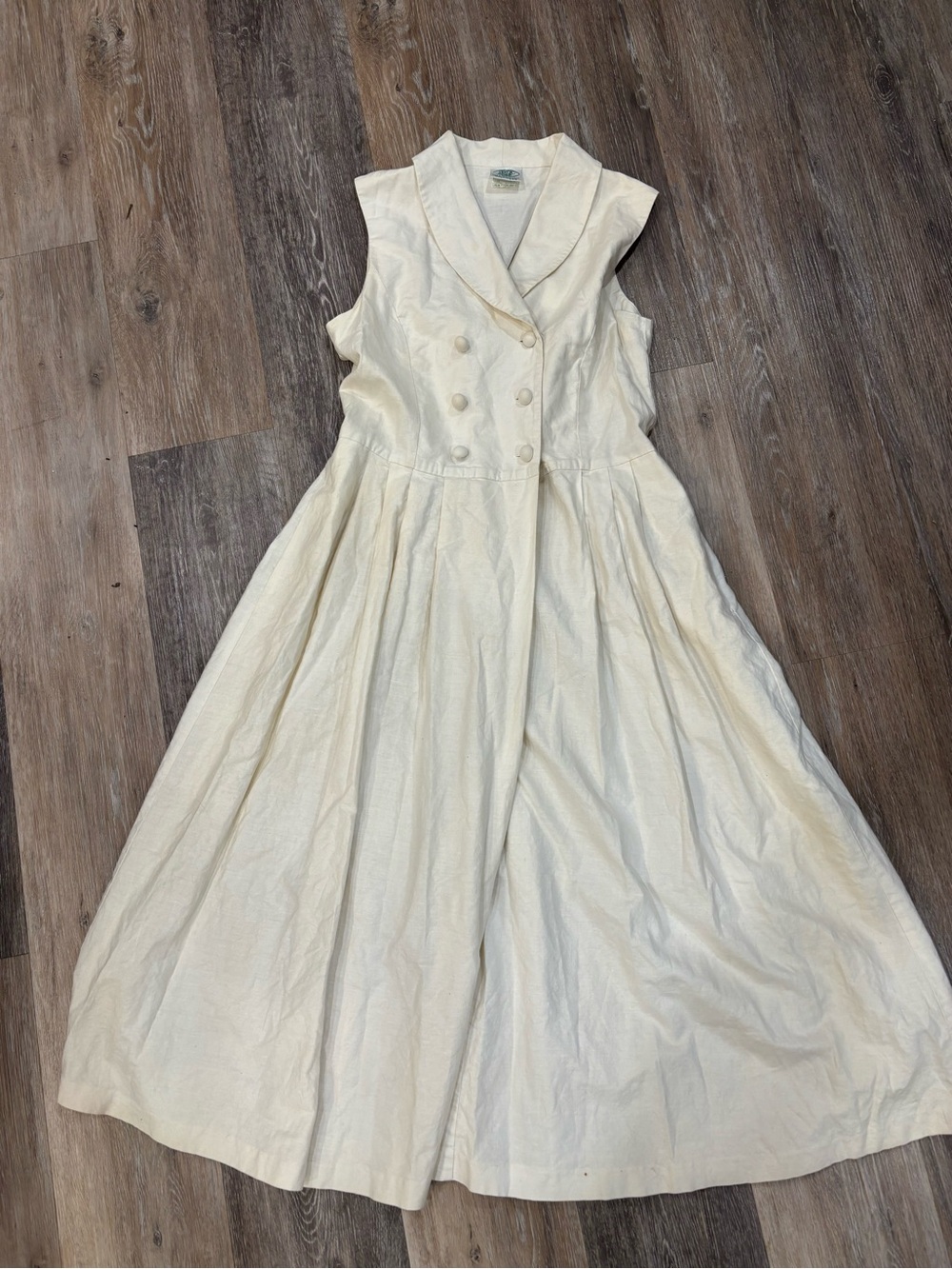 Vintage Laura Ashley Cream Double-Breasted linen Maxi Dress